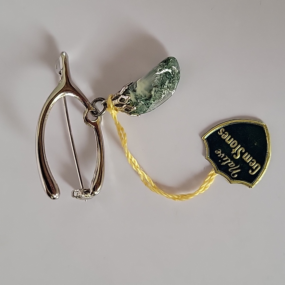 Vintage agate gemstone wishbone sweater brooch